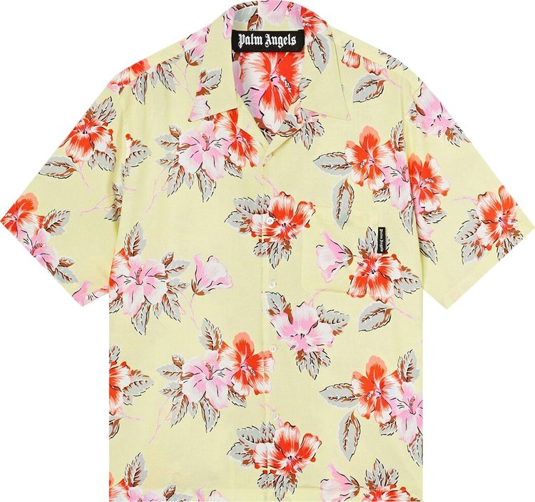 Palm Angels Hibiscus Print Button Down Bowling Shirt 'Yellow'