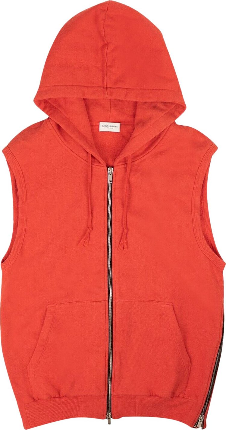 Saint Laurent Sleeveless Zip Hoodie Red