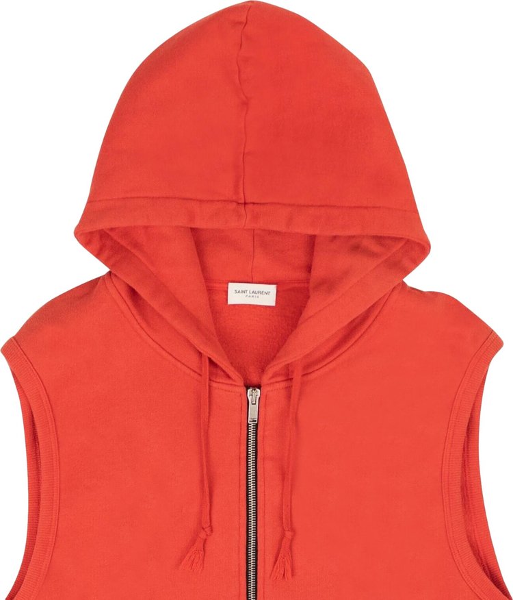 Saint Laurent Sleeveless Zip Hoodie Red