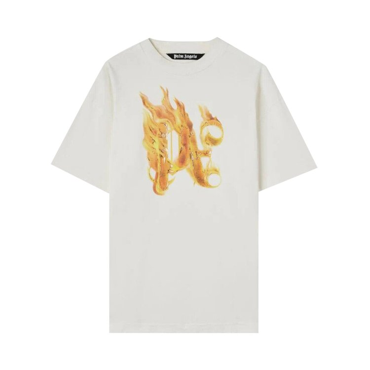 Palm Angels Burning Monogram T Shirt Off WhiteGold