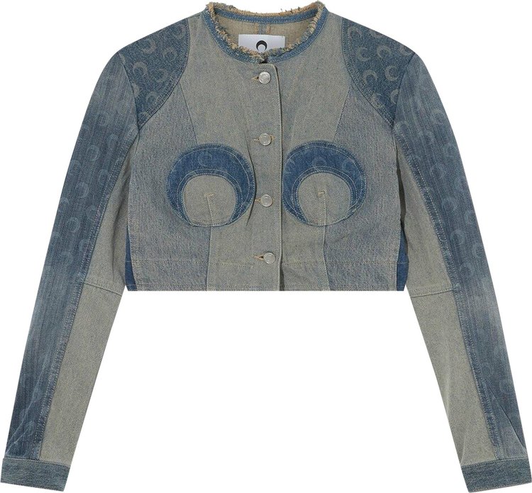 Marine Serre Regenerated Denim Cropped Jacket Blue