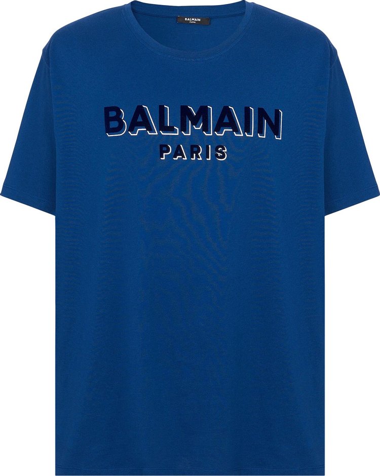 Balmain Metallic Flocked T-Shirt 'Blue/Dark Navy/Silver'