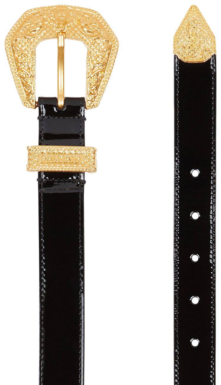 Balmain Patent Leather Western Belt Black