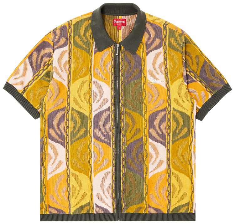 Supreme Abstract Textured Zip Up Polo Dark Olive