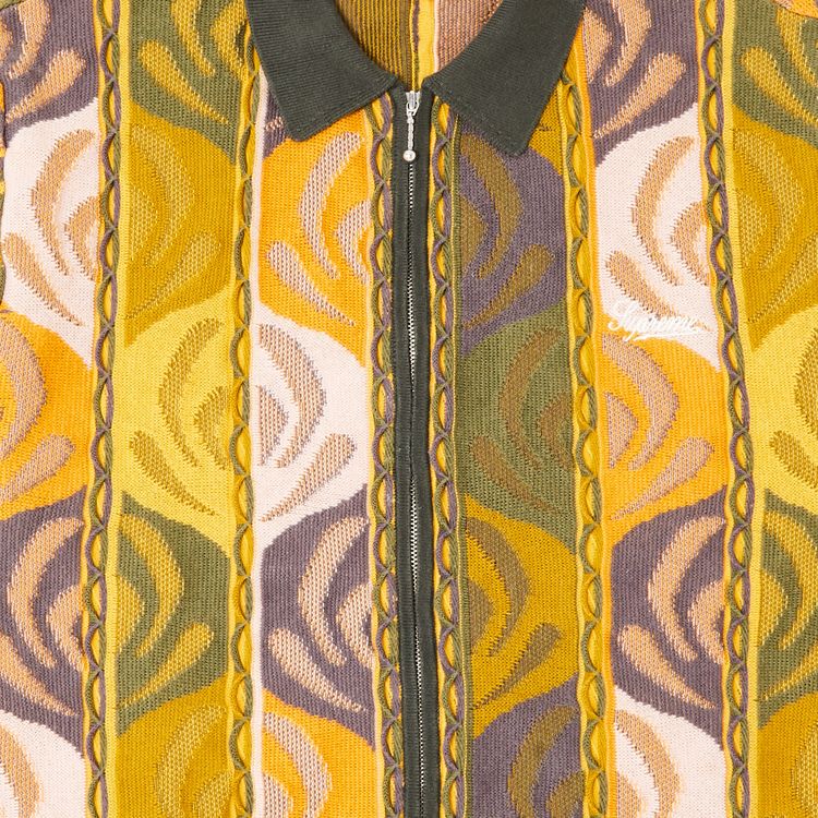 Supreme Abstract Textured Zip Up Polo Dark Olive