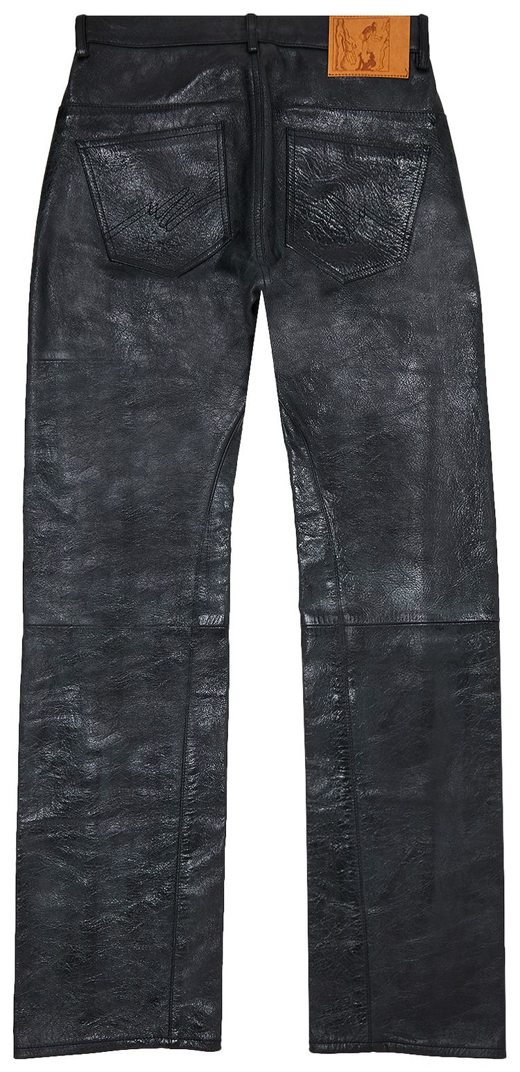 Martine Rose Twist Seam Leather Pants Distressed Petrol