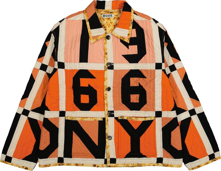 Bode Letter Block Quilt Jacket 'Orange/Multicolor'