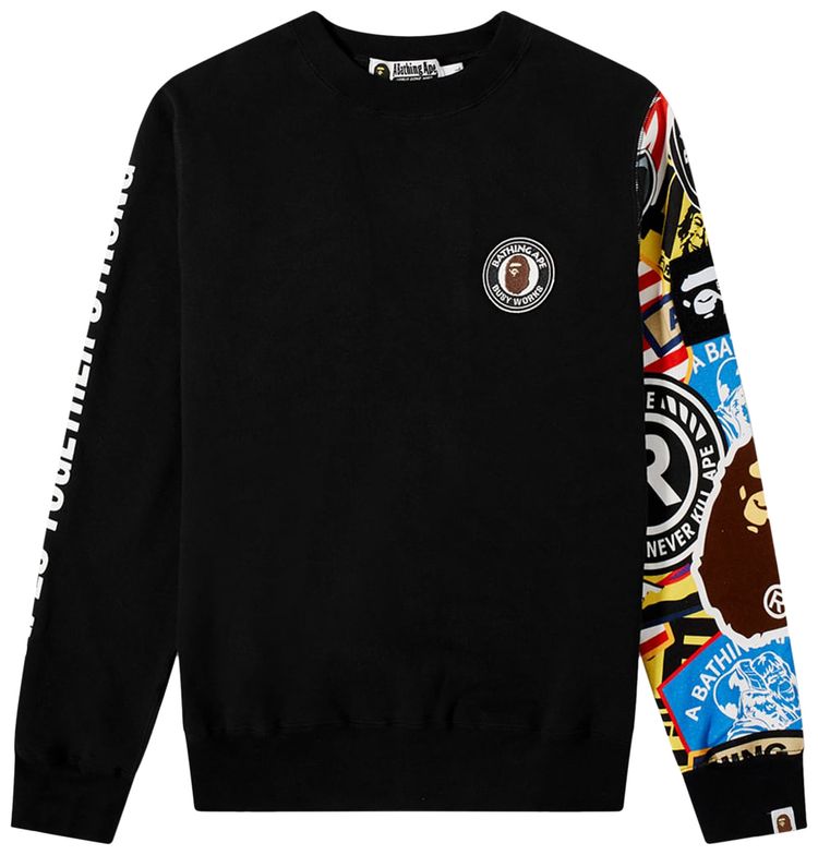 BAPE A Bathing Ape Patched Crew Sweat Black