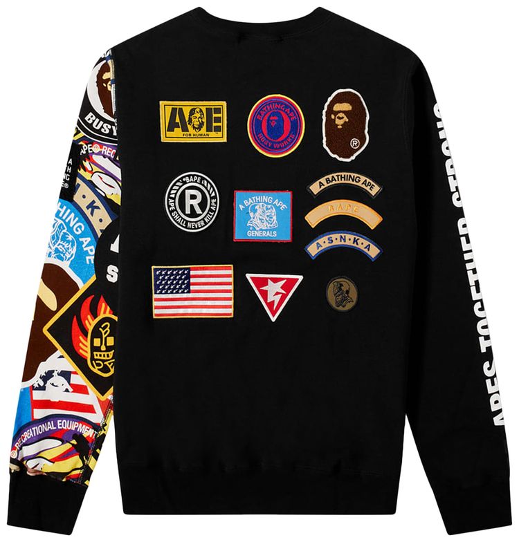 BAPE A Bathing Ape Patched Crew Sweat Black
