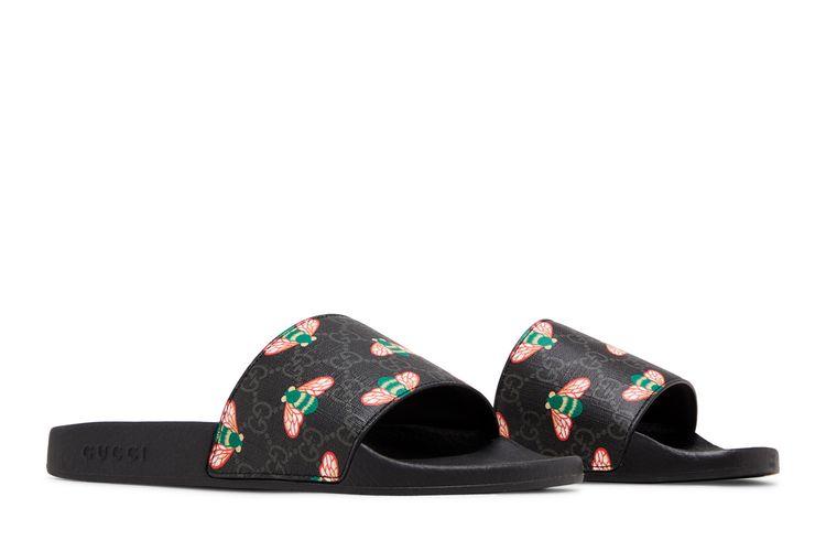 NiB Gucci Slides w/ Embroidered Bee Detail Gucci Black Velvet Gold Bee Embroidered Flat Mule Slide Size  main image 4
