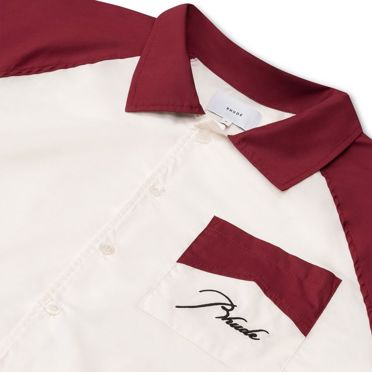 Rhude Raglan Poplin Button Up MaroonCreme