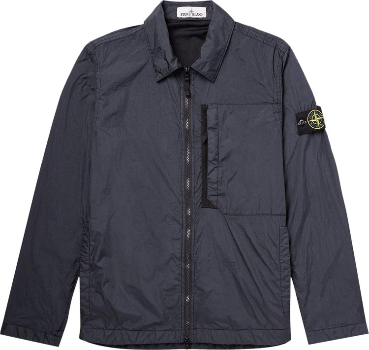 Stone Island Compass Patch Collared Zip Up Jacket Navy Blue