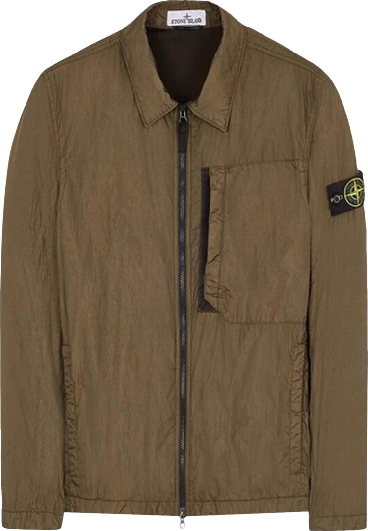 Stone Island Compass Patch Collared Zip Up Jacket Olive