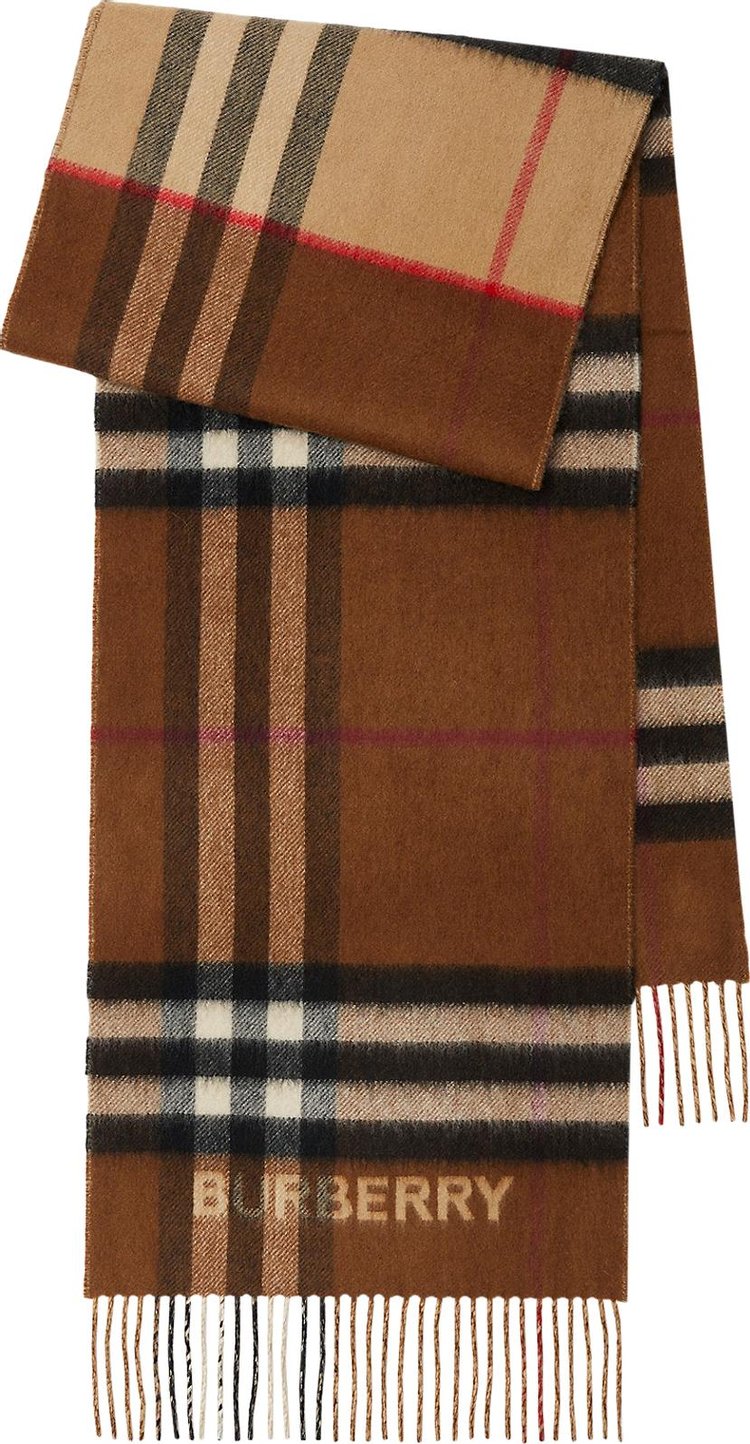 Buy Burberry Contrast Cashmere Scarf 'Archive Beige/Birch Brown ...