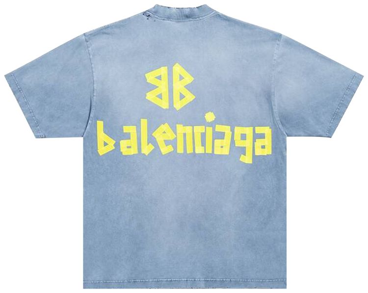 Balenciaga Tape Type Medium Fit T Shirt Faded Blue