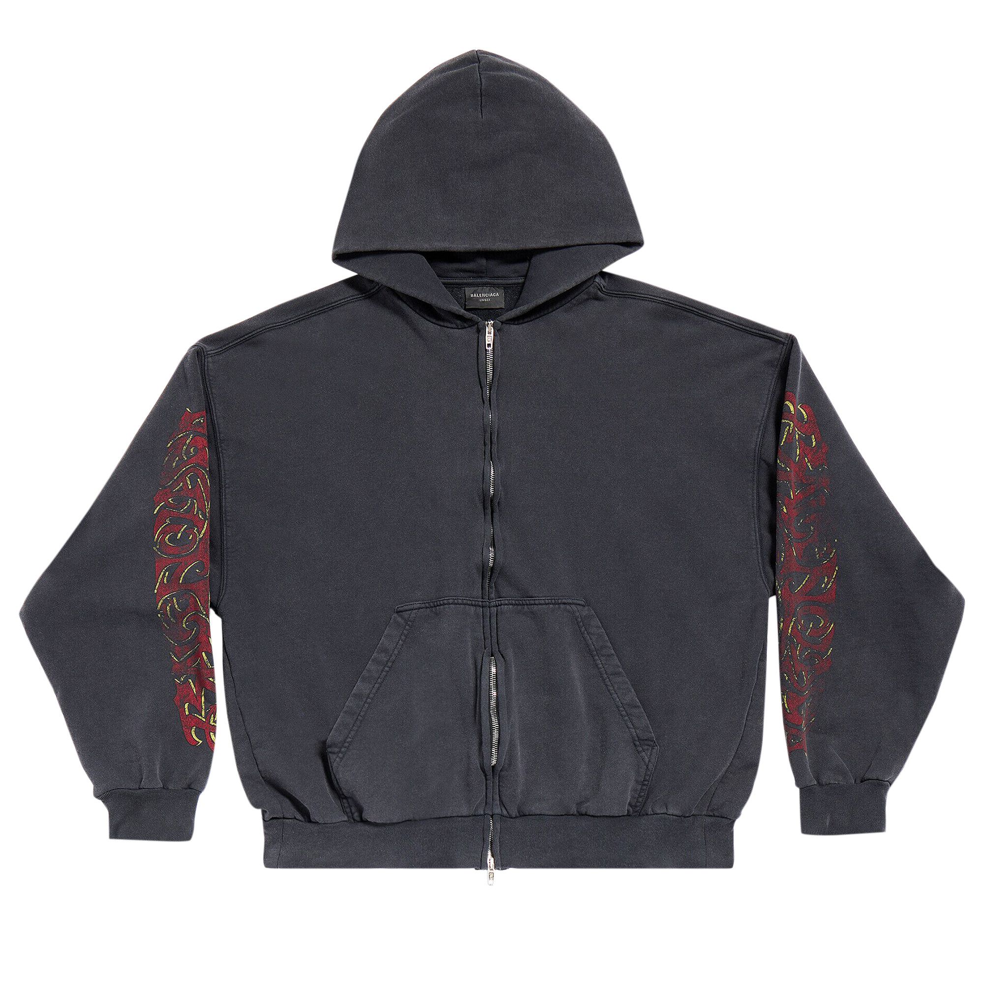 Buy Balenciaga Offshore Zip Up Hoodie Faded Black Red 770939 TPVM9 1568 GOAT AU