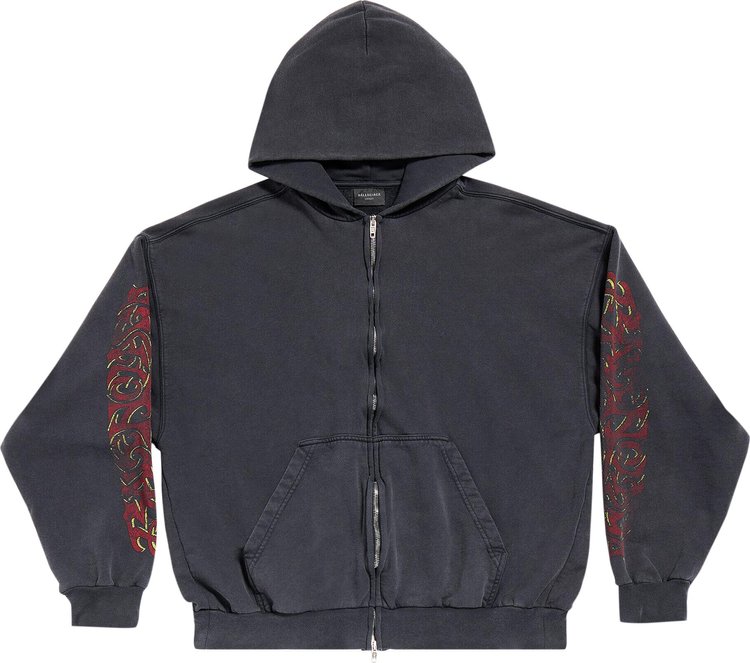 Balenciaga Offshore Zip Up Hoodie 'Faded Black/Red'