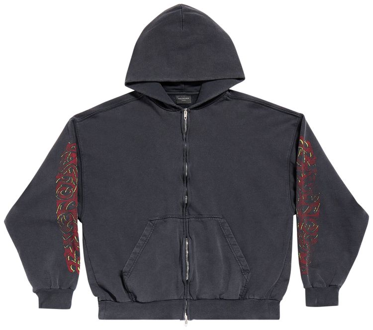 Balenciaga Offshore Zip Up Hoodie Faded BlackRed