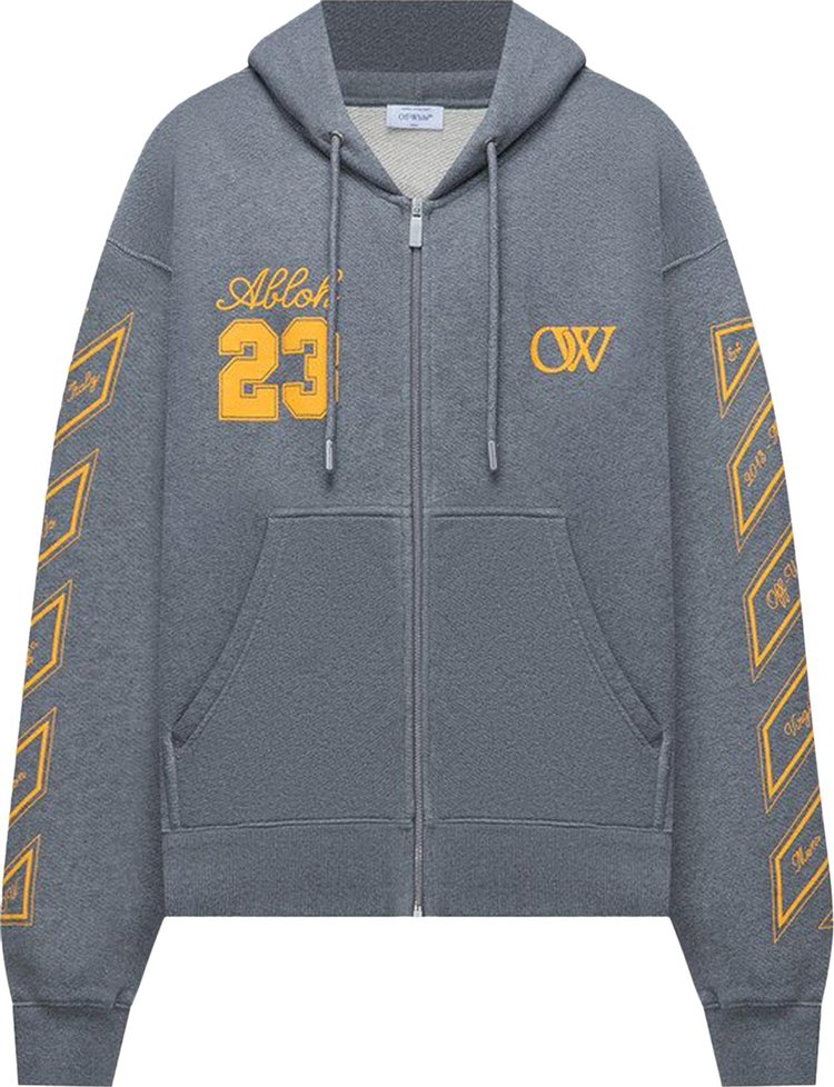 Off White 23 Zip Skate Hoodie Melange GreyGold