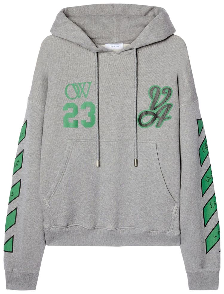 Off White 23 Varsity Skate Hoodie Melange GreyCollege Green