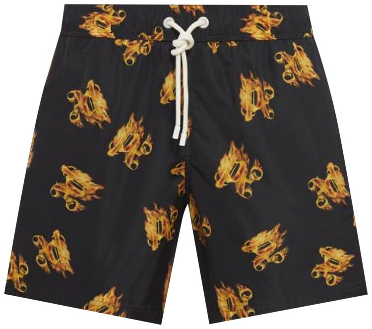 Palm Angels Burning Monogram Swim Shorts BlackGold