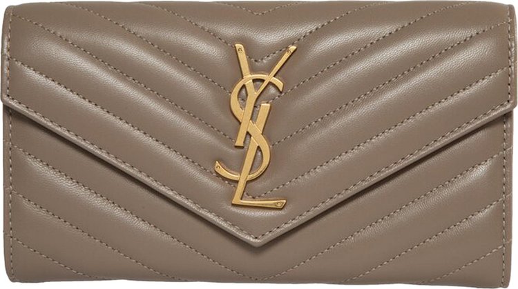 Saint Laurent Cassandre Quilted Leather Wallet Dusty Grey