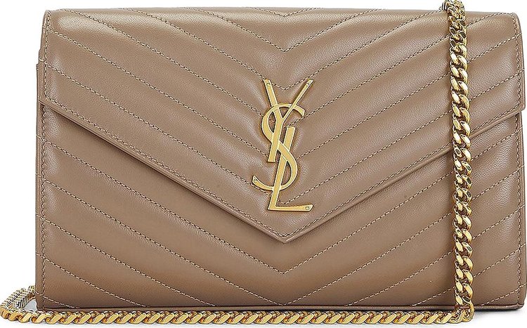 Saint Laurent Cassandre Envelope Leather Chain Wallet Dusty Grey