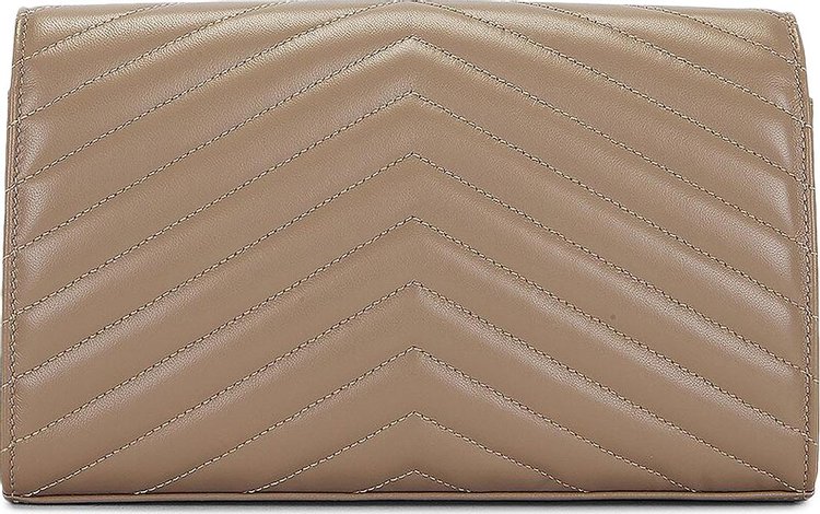 Saint Laurent Cassandre Envelope Leather Chain Wallet Dusty Grey