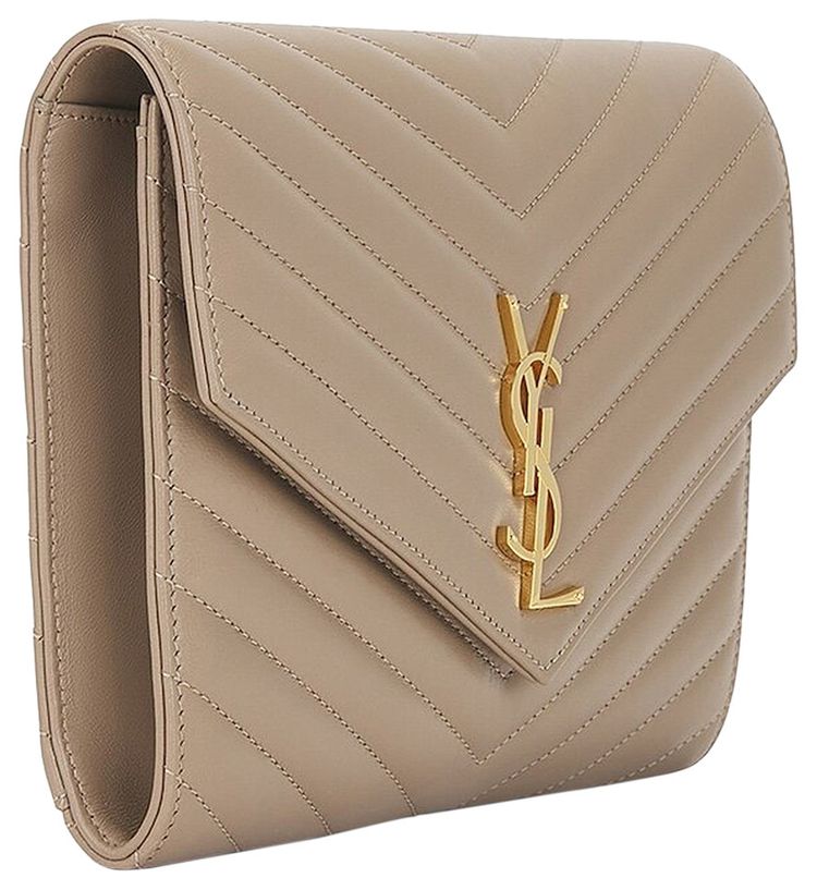 Saint Laurent Cassandre Matelasse Leather Clutch Bag Dusty Grey