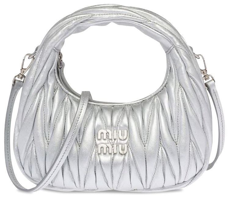 Miu Miu Matelasse Nappa Leather Hobo Mini Bag Argento