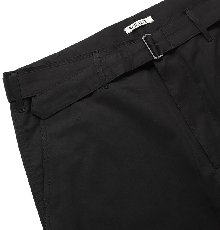 Auralee Washed Finx Silk Chambray Belted Pants Black Chambray