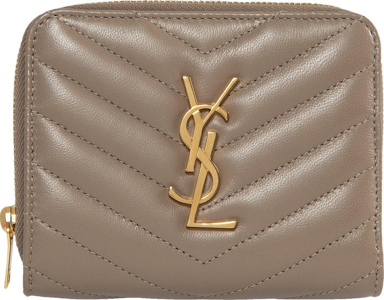 Saint Laurent Logo Quilted Wallet Dusty Grey