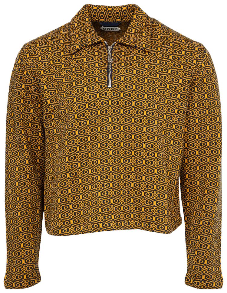 Bode Crescent Jaquard Quarter Zip GoldNavy