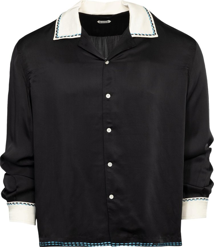 Bode Sellier Long-Sleeve Shirt 'Black/Cream'