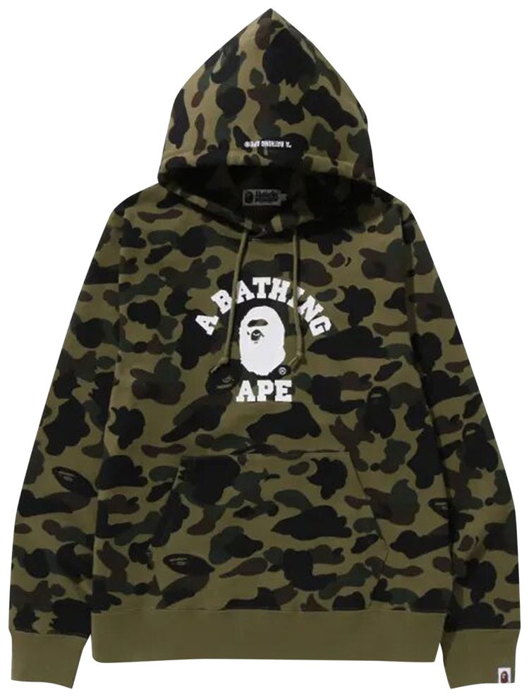 BAPE 1st Camo College Pullover Hoodie Green