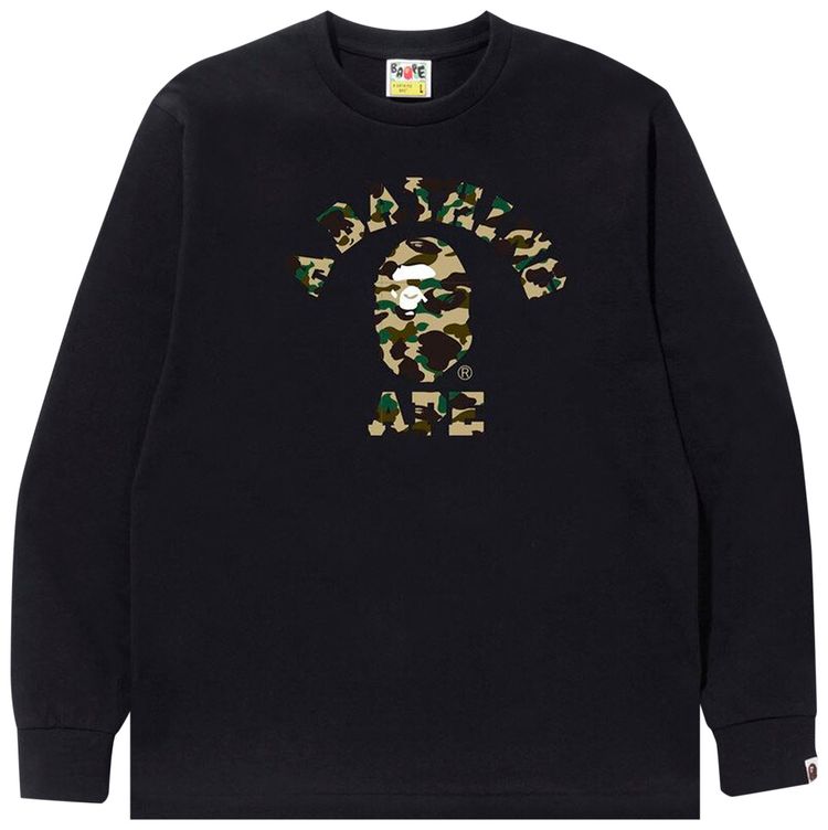 Buy BAPE 1st Camo College Long-Sleeve Tee 'Black/Yellow' - 1K30 111 018