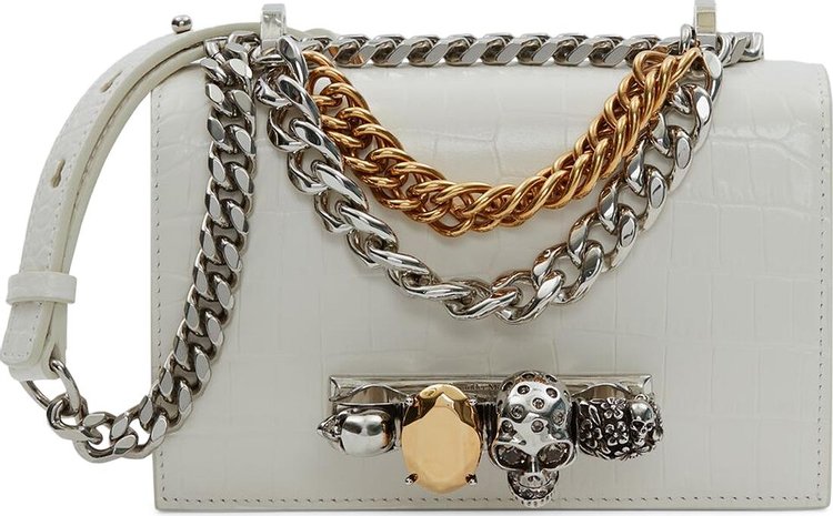 Alexander McQueen Mini Jewelled Satchel With Chain Ivory