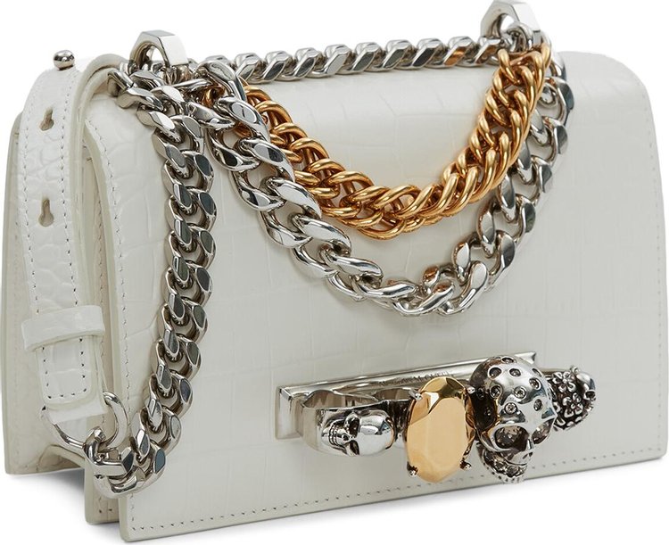 Alexander McQueen Mini Jewelled Satchel With Chain Ivory