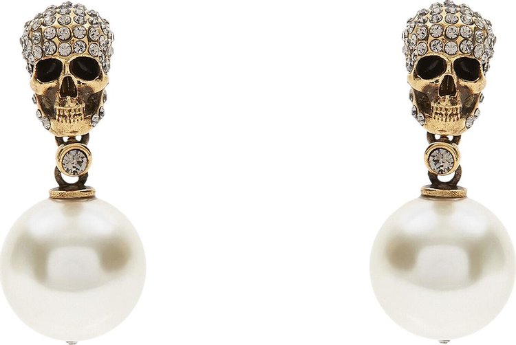 Alexander McQueen Pearl Pave Skull Earrings 'Antique Gold'