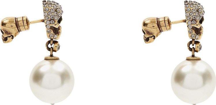 Alexander McQueen Pearl Pave Skull Earrings Antique Gold