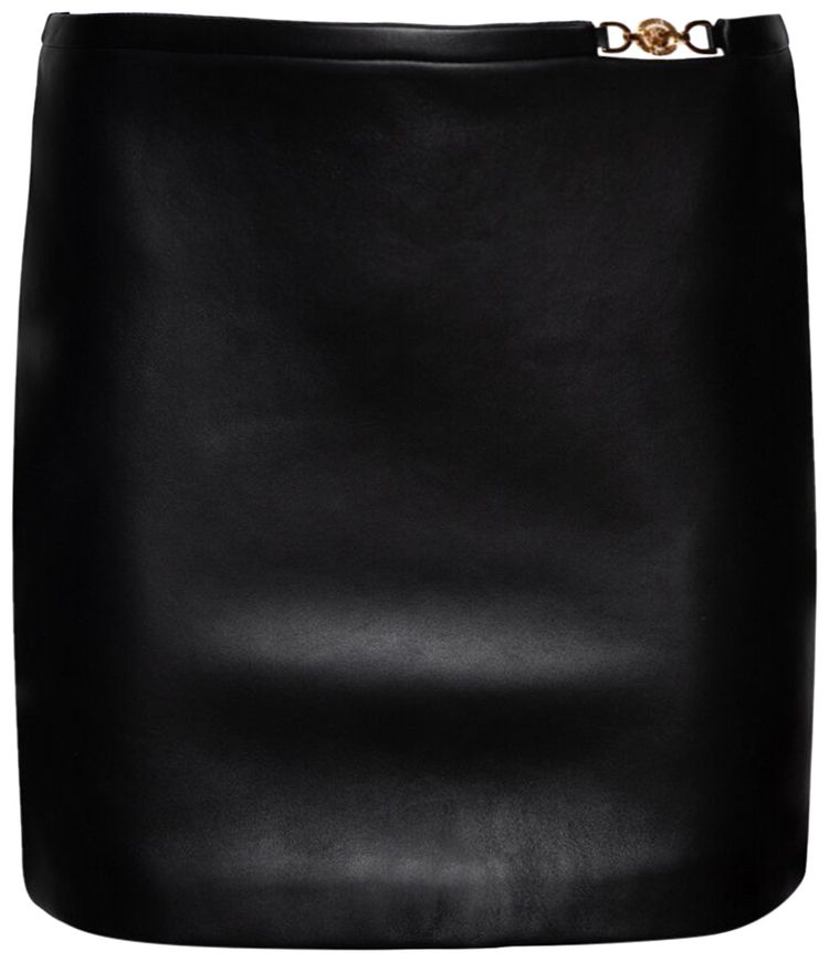 Versace Art Denver Plonge Leather Mini Skirt Black