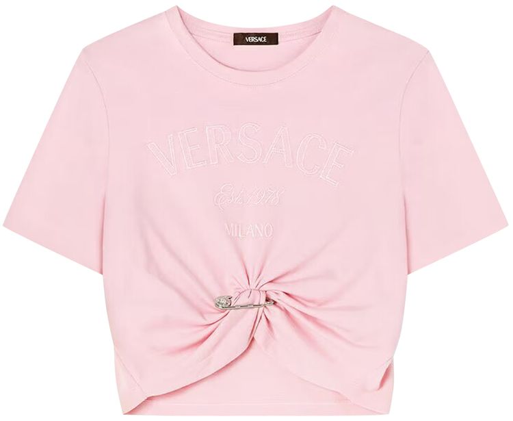 Versace Milano Stamp Crop T Shirt Pale Pink