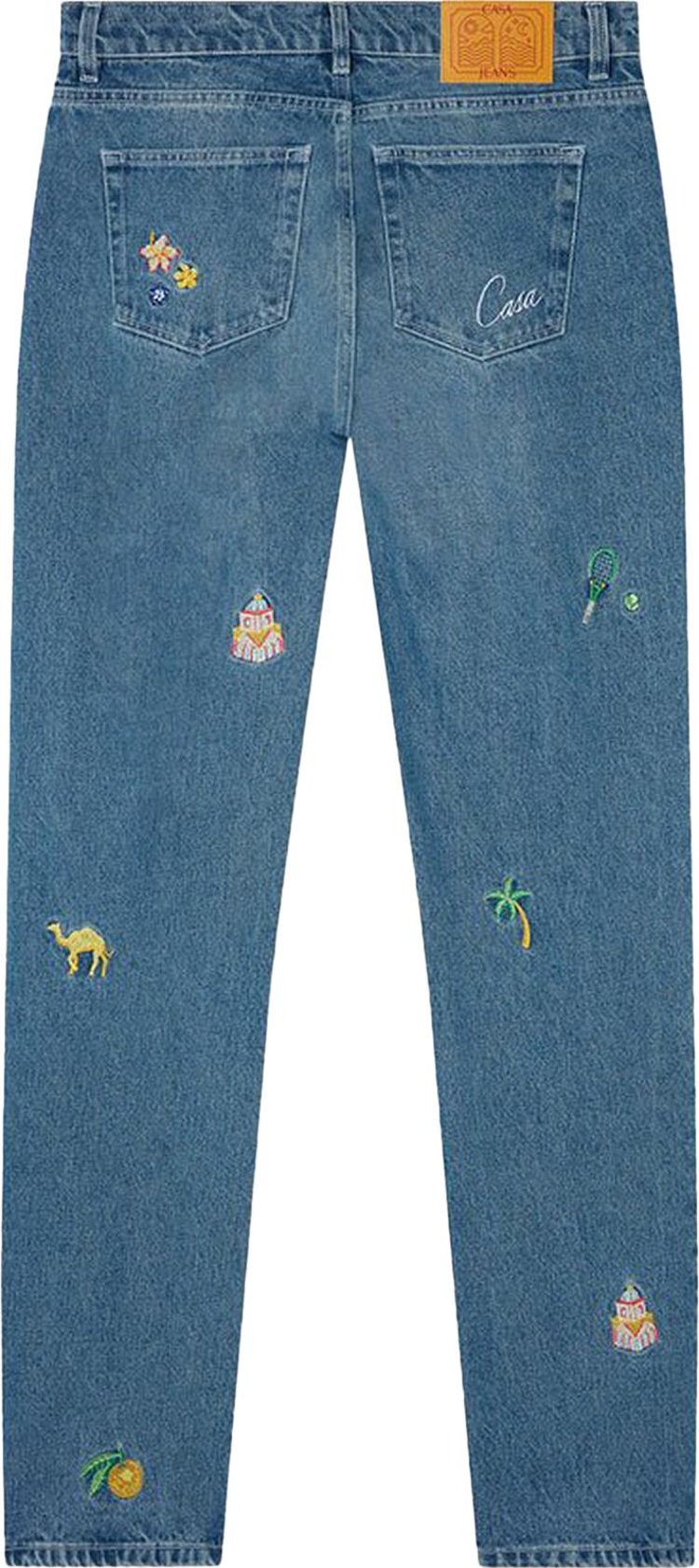 Casablanca Motif Straight Leg Jeans Stone Wash