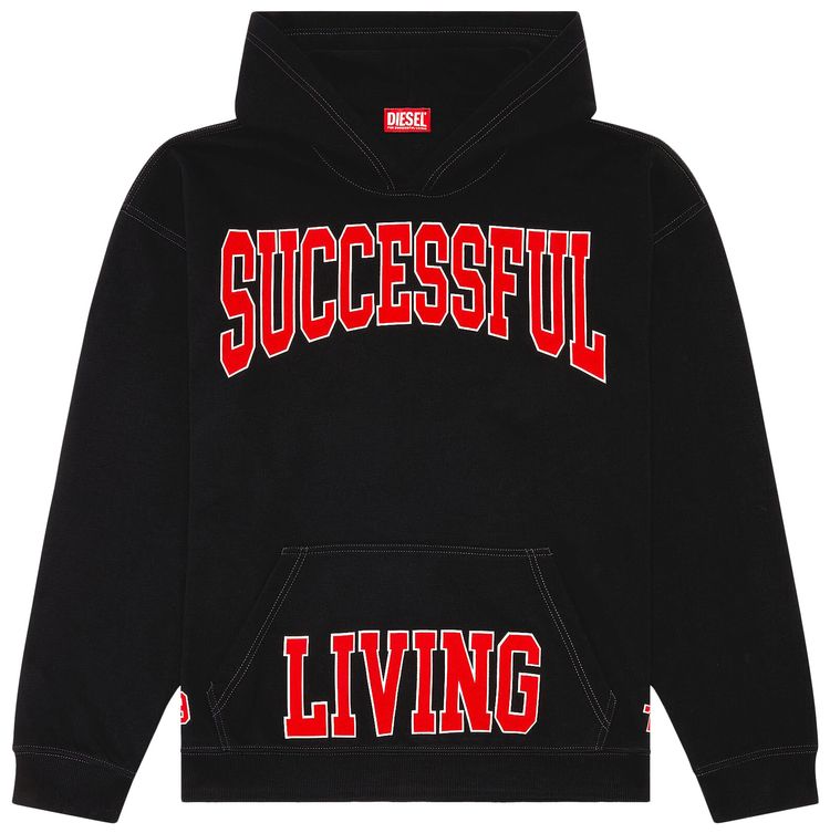 Diesel College Print Hoodie Deep Black