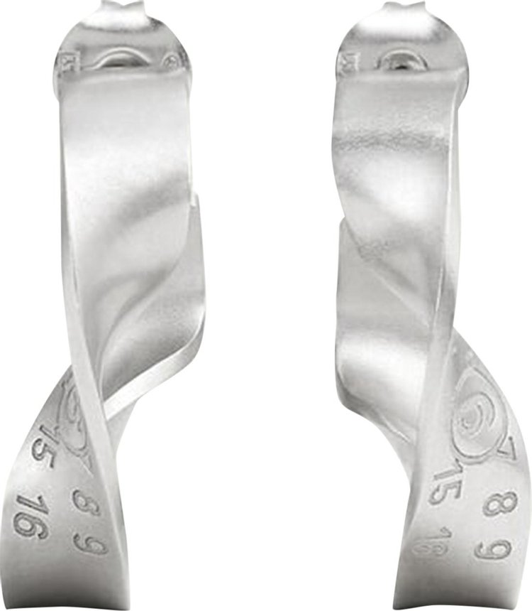 MM6 Maison Margiela Metal Brass Twisted Earrings With Logo 'Brushed Silver/Palladio Burattato'