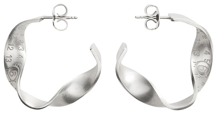 MM6 Maison Margiela Metal Brass Twisted Earrings With Logo Brushed SilverPalladio Burattato