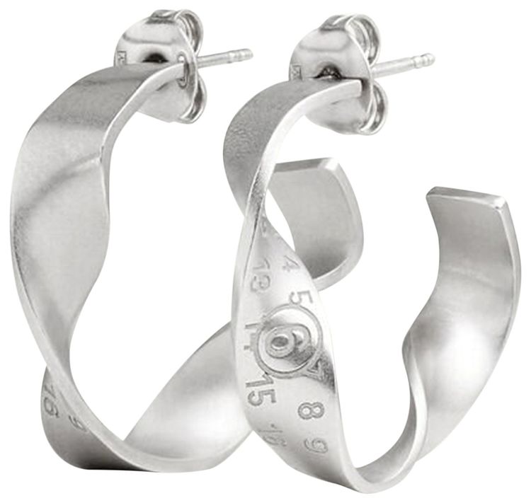 MM6 Maison Margiela Metal Brass Twisted Earrings With Logo Brushed SilverPalladio Burattato