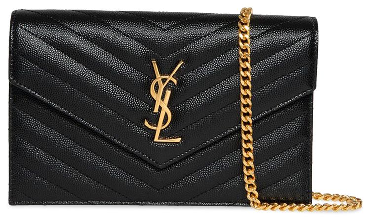 Saint Laurent Cassandre Envelope Chain Wallet Black