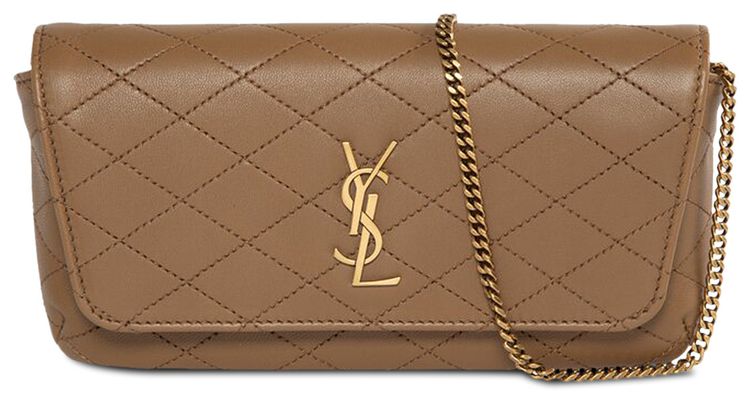 Saint Laurent Gaby Quilted Leather Phone Case Dark Cork