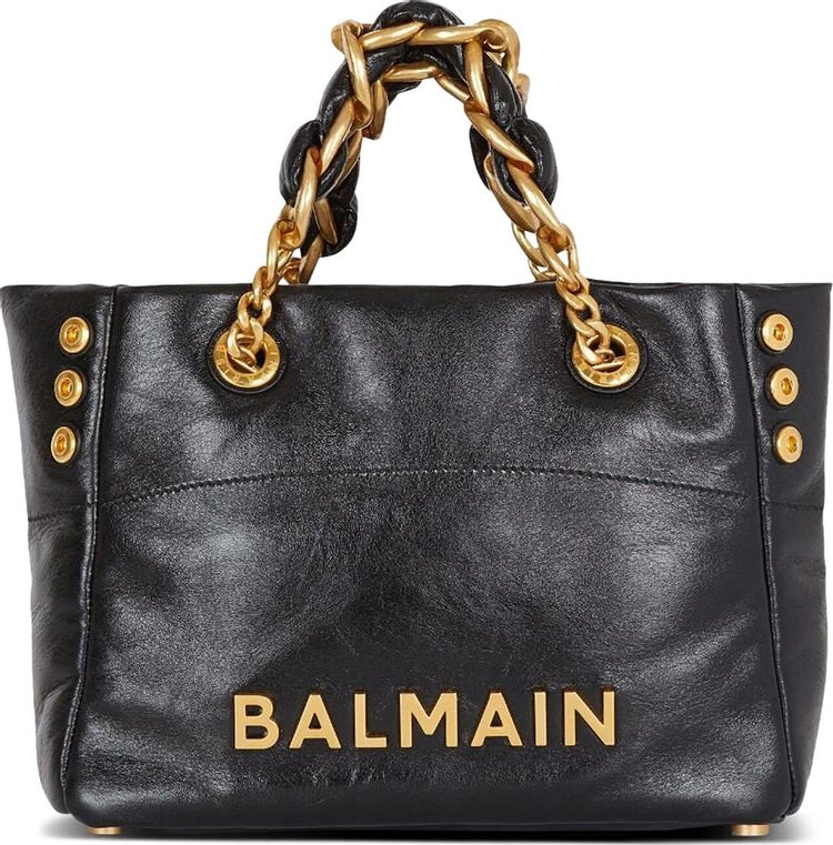 Balmain 1945 Soft Crinkled Leather Tote Bag 'Black'